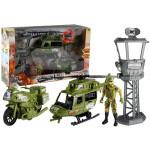 Vojenská súprava - helikoptéra, motorka, veža